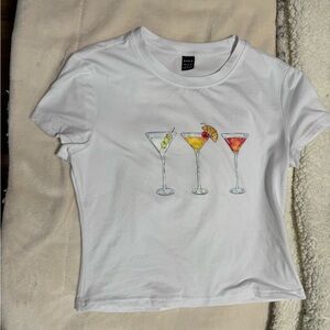SHEIN White Tee with Colorful Cocktail Design